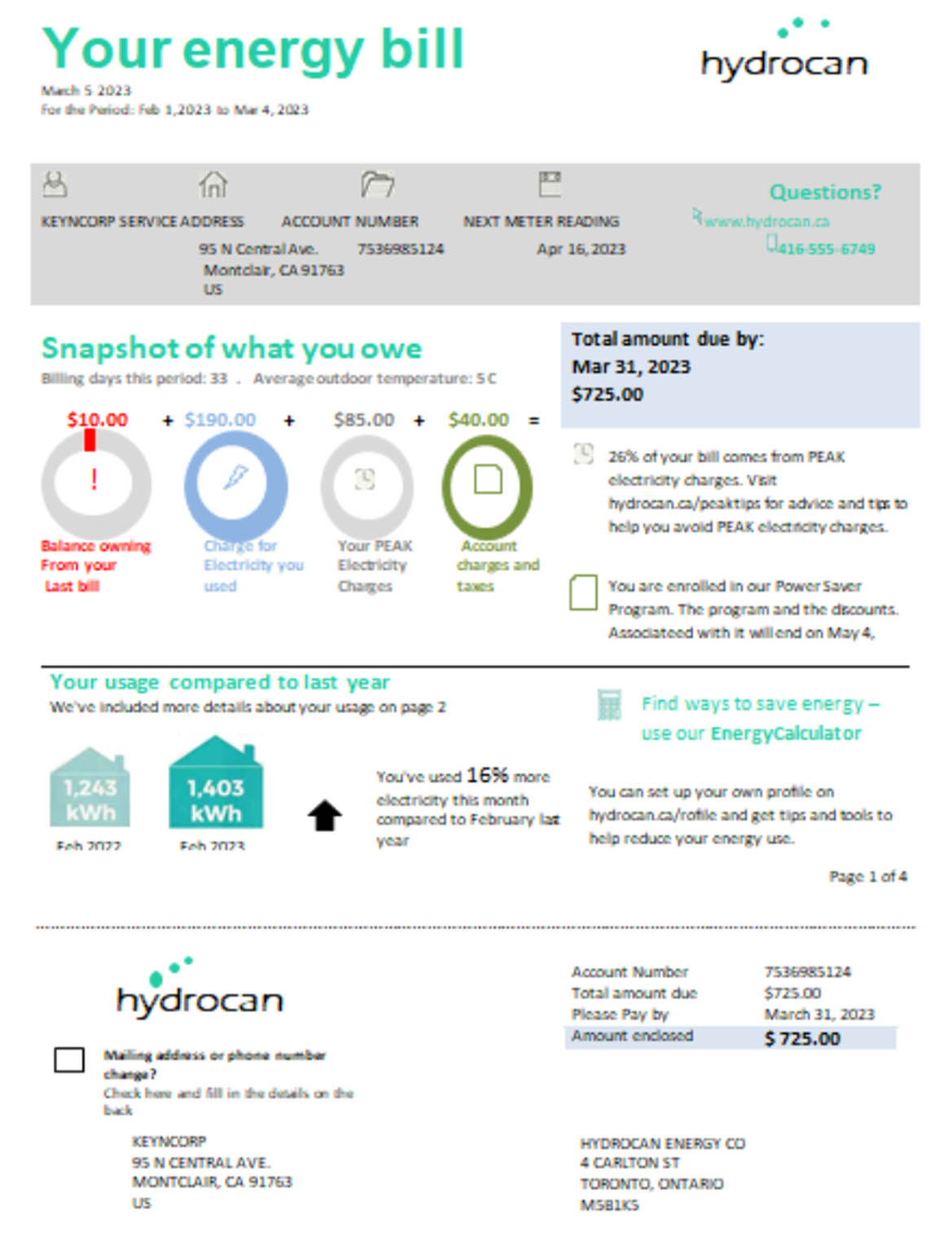 Ontario Hydrocan business utility bill Template (100 Free)